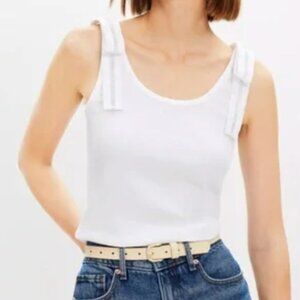 LOFT  Poplin Ribbed Tie Shoulder Tank in White, Size L NWT